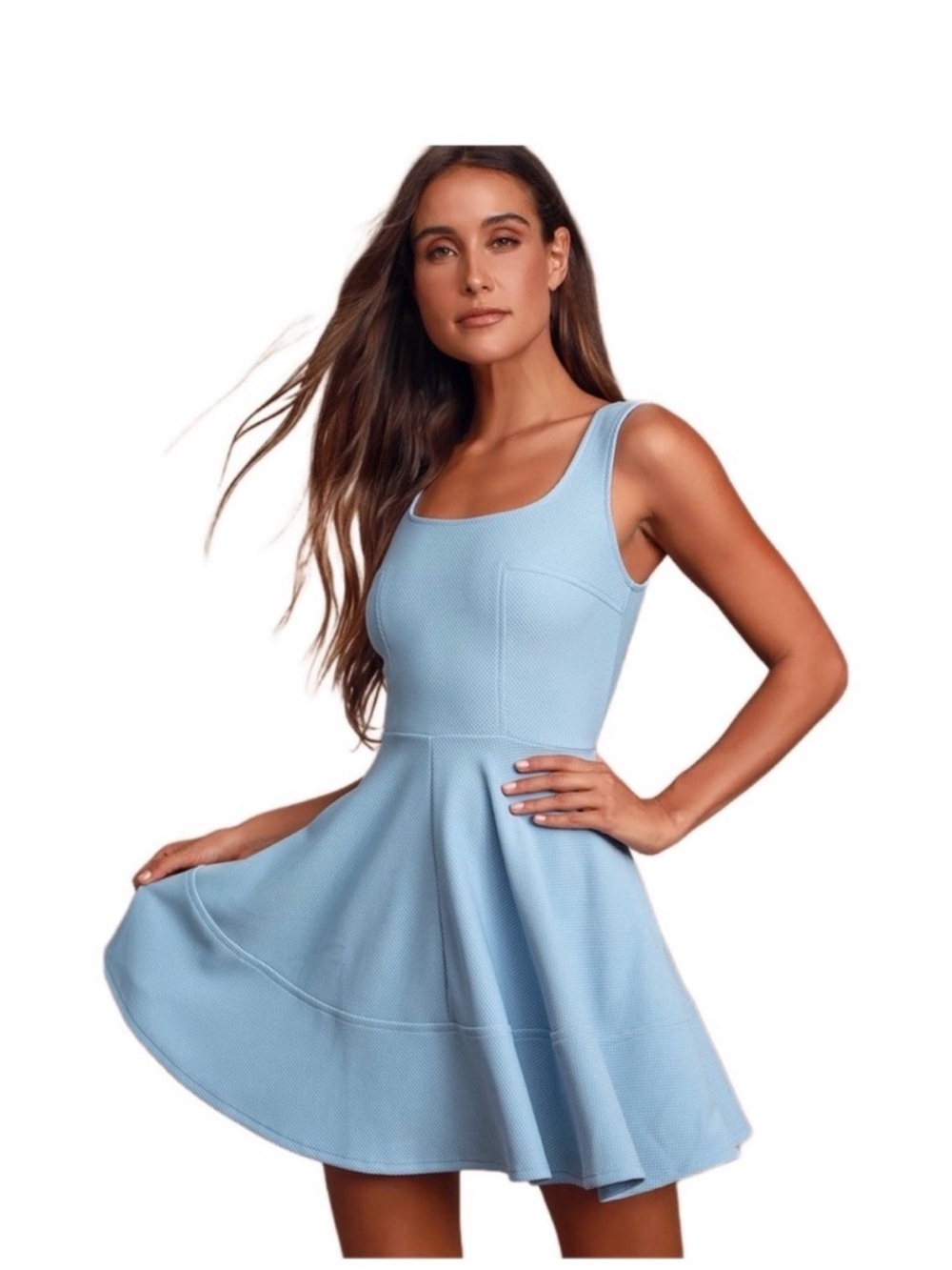 Lulu's Powder Blue Sleeveless Fit & Flare Mini Dress
